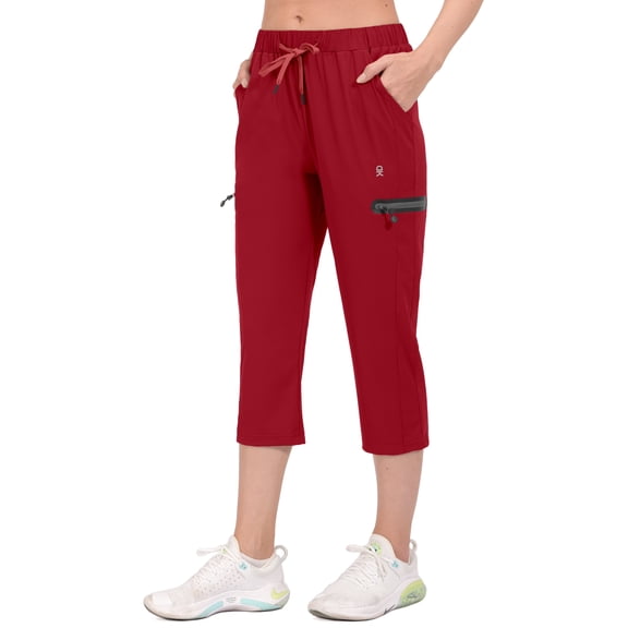 Little Donkey Andy Women's Ultra-Stretch Quick-Dry Capri Pants - Lightweight, Drawstring Waist, Cooling Comfort for Hiking, Travel, and Casual Wear Red S