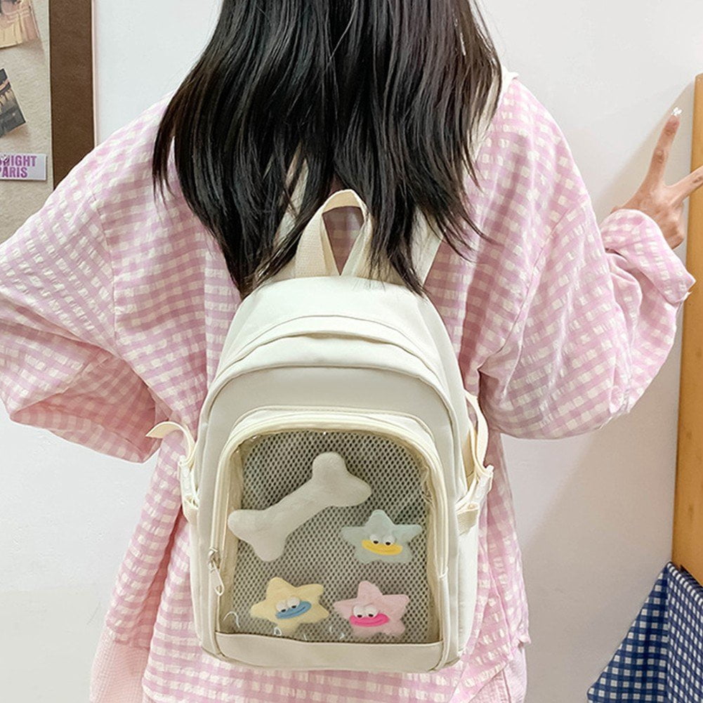 Slccxzc White Ita Bag with Clear Windows Nylon Casual Daypack Backpack for Women