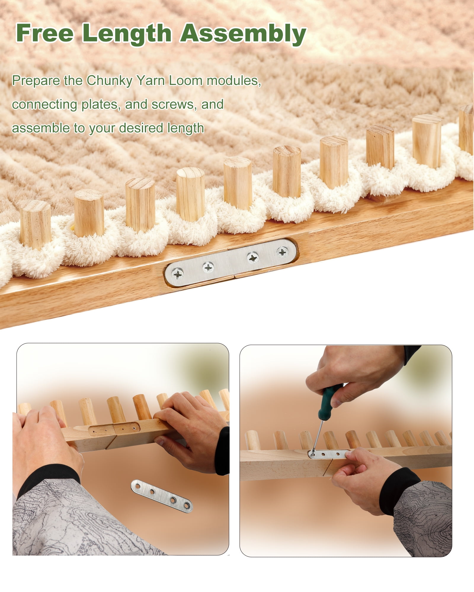 64" Chunky Knit Yarn Blanket Loom Kit, Connectable and Disassemblable 4-in-1 Chunky Yarn Knitting Loom, Chunky Blanket Wooden Loom for Beginners