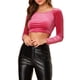 thumbnail image 5 of INSPIRAR CHIC Blusas Cortas de Terciopelo de Manga Larga sin Hombros Sólidas para Mujeres L Fucsia, 5 of 7