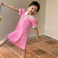 thumbnail image 4 of CHEEREAM Girls Polo Dress Puff Short Sleeve Heart Print School Uniform Summer Casual A-Line Dresses for 12Months-8Years Pink 12 Months, 4 of 8