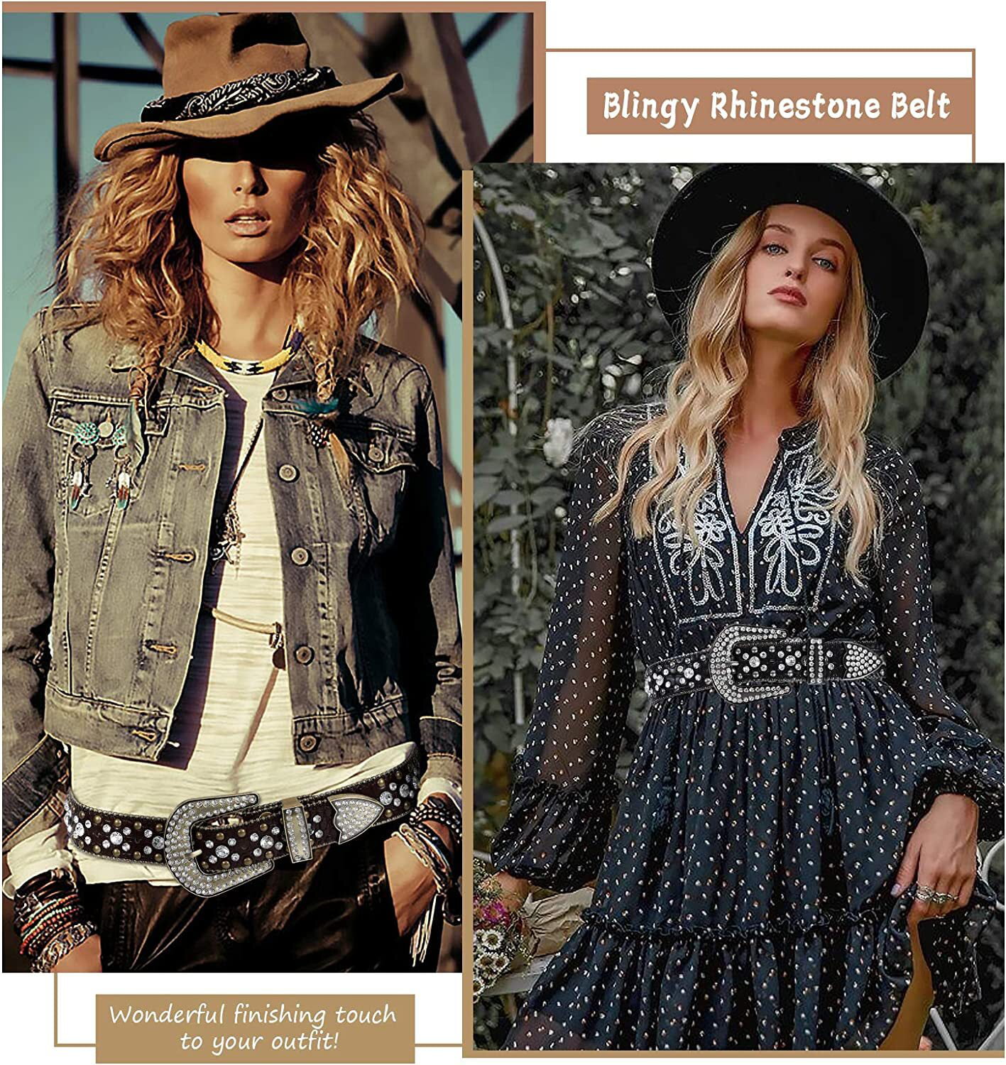 Archbelt Rhinestone Belts for Women Western Belt Cowgirl Cowboy Studded Leather Y2K Bling Belts for Jeans Pants Dress