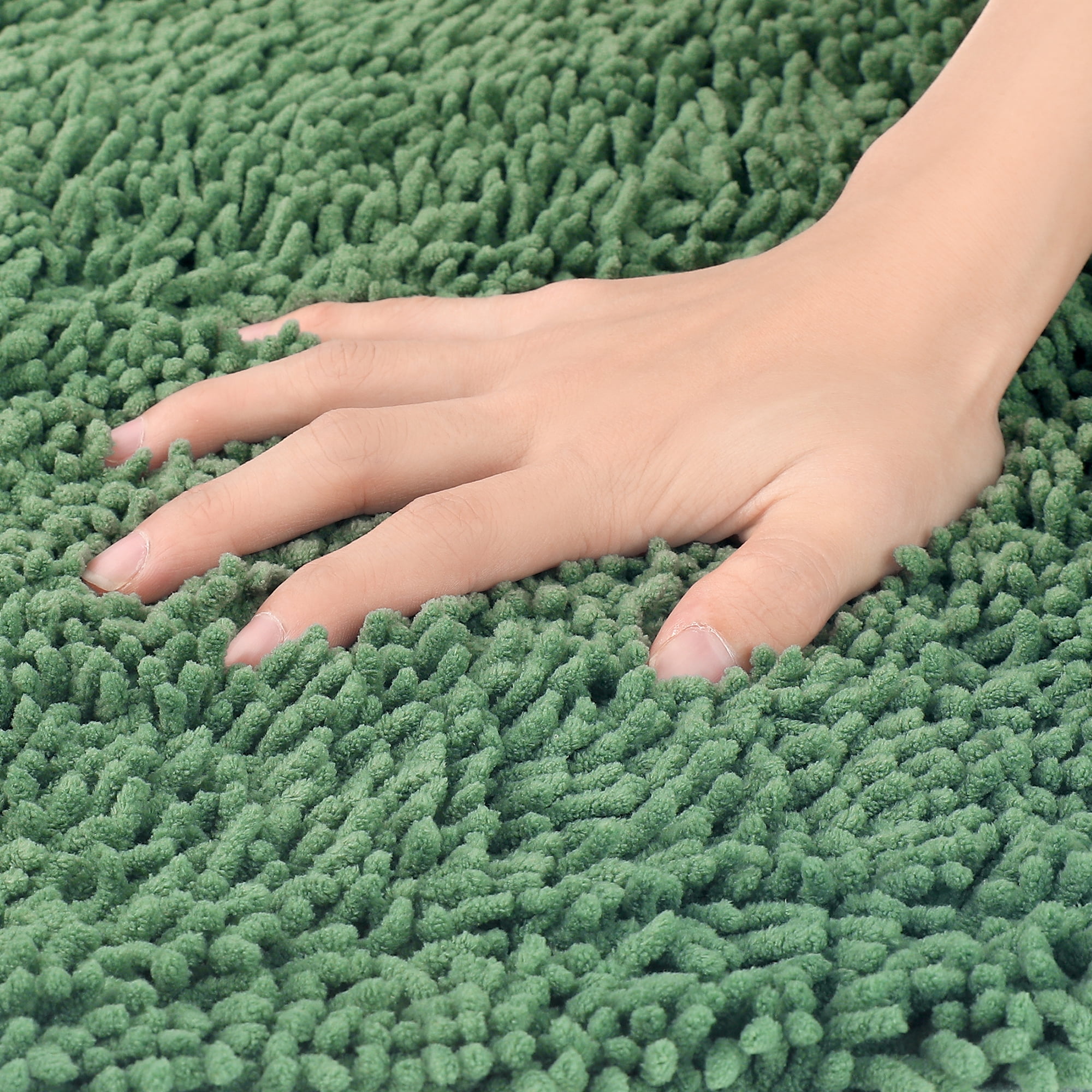 Unique Bargains Non-Slip Soft Fluffy Shag Washable Plush Bath Rugs for Bedroom Green-1 16"x24"
