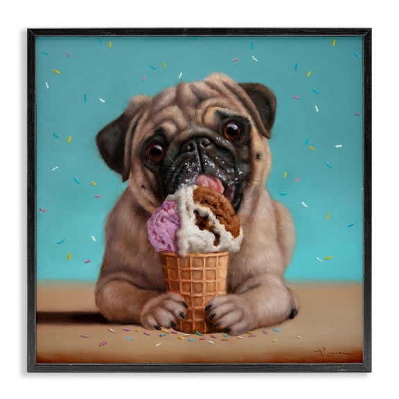 Neapawlitan Ice Cream & Dog Black Framed Giclee Art, design by Lucia Heffernan