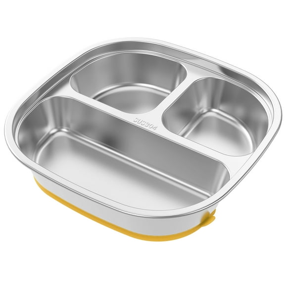 Stainless Steel Kids Plates Divided Designed Metal Kid Plate Safe Versatile Stainless Steel Divided Plates Reusable Stainless Steel Baby Suction Plates Easy to Clean Toddler Plate for Kids