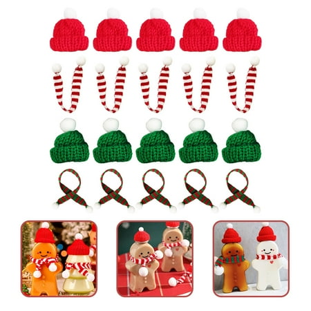 

20pcs Mini Knitting Hat and Mini Scarf Set Miniature Christmas Hat Miniature Xmas Scarf