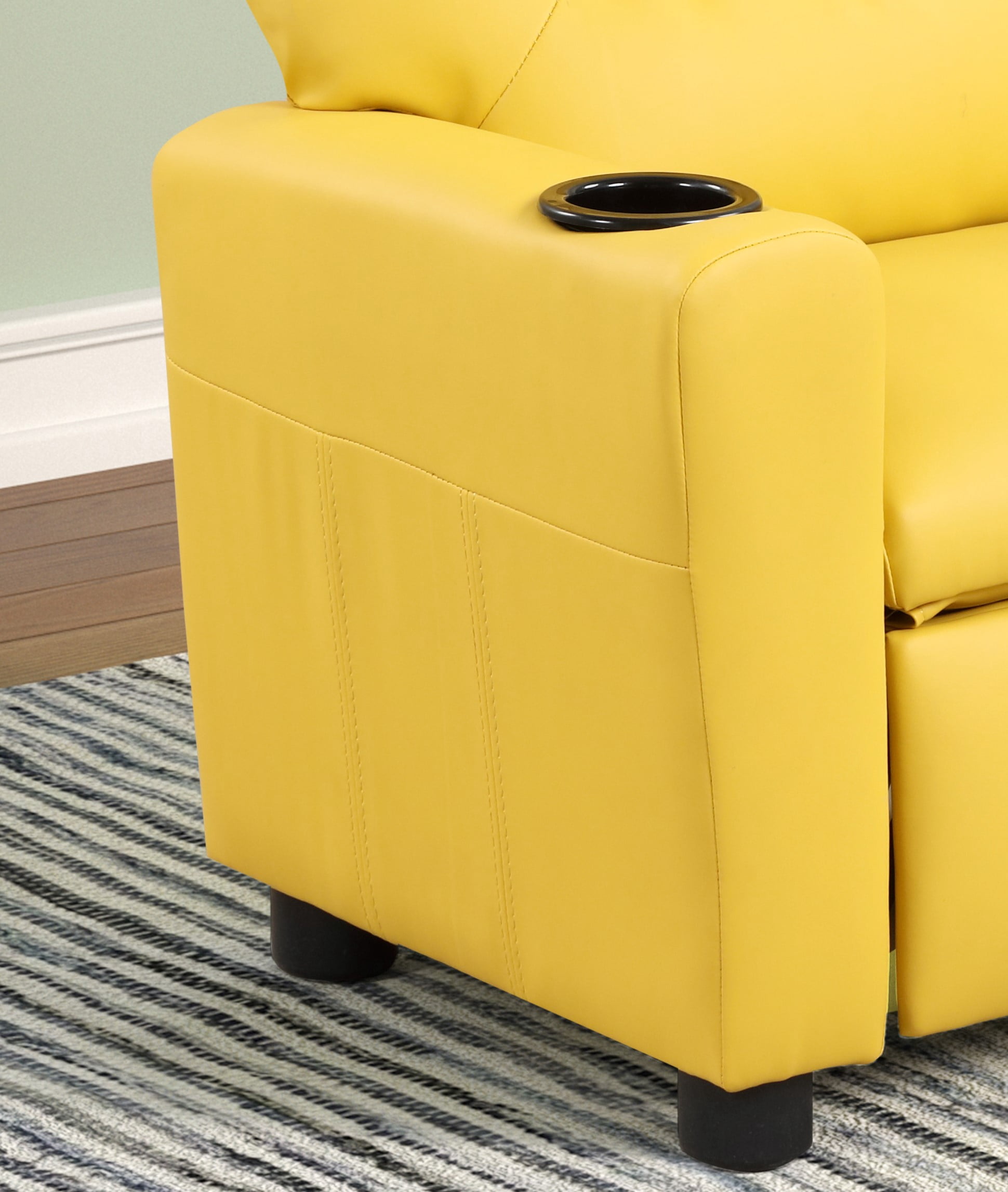 Marisa 22" Yellow Pu Leather Kids Recliner Chair with Cupholder,Yellow Pu Leather Furniture Youth Kids Baby Furniture