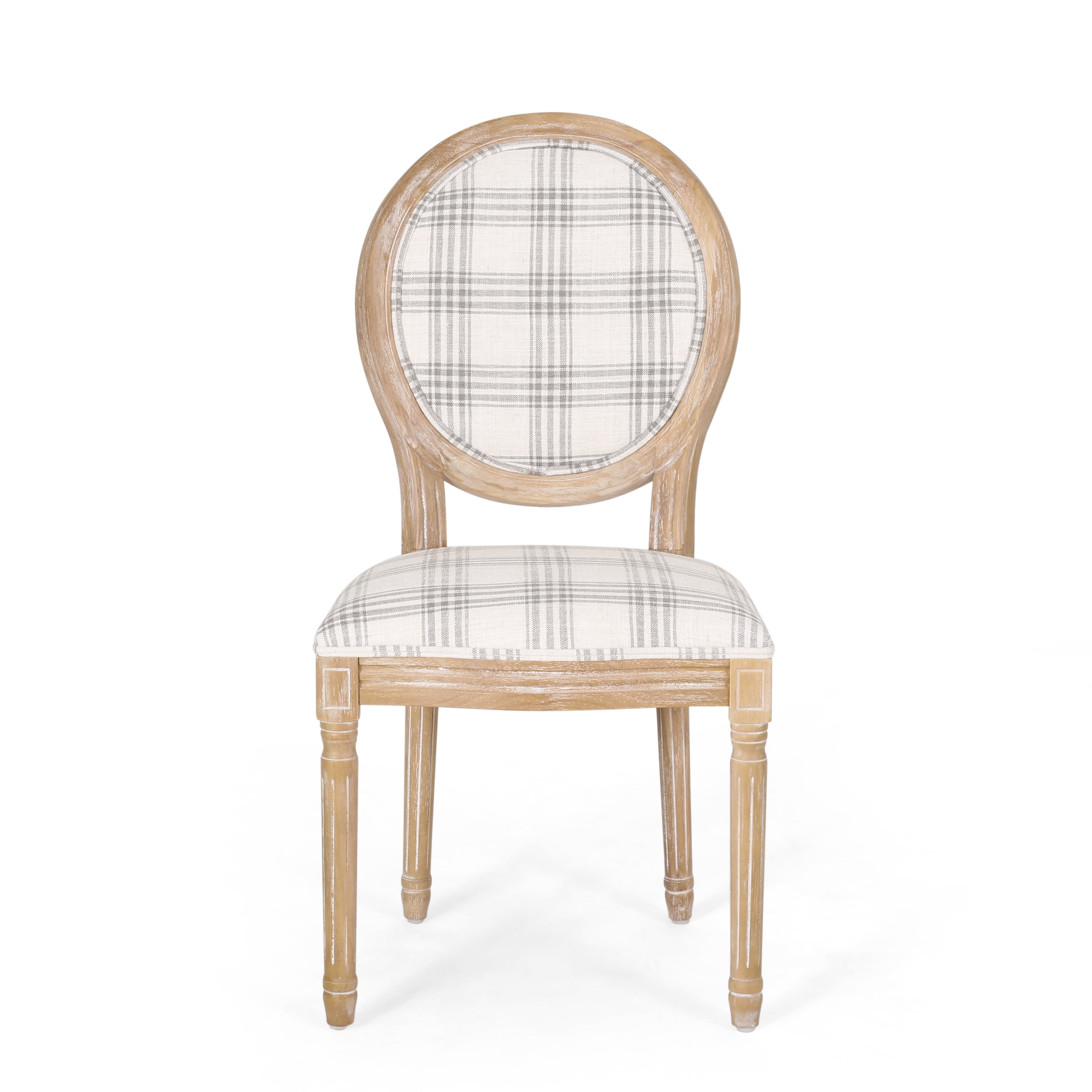 Noble House Karter Fabric Dining Chairs, Set of 2, Gray Plaid and Light Beige