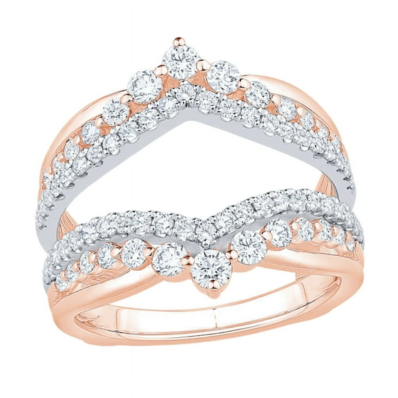 Round Cut Diamond Double Chevron Enhancer Guard Ring for Women | 14K Two-Tone Gold Finish Ring Enhancer