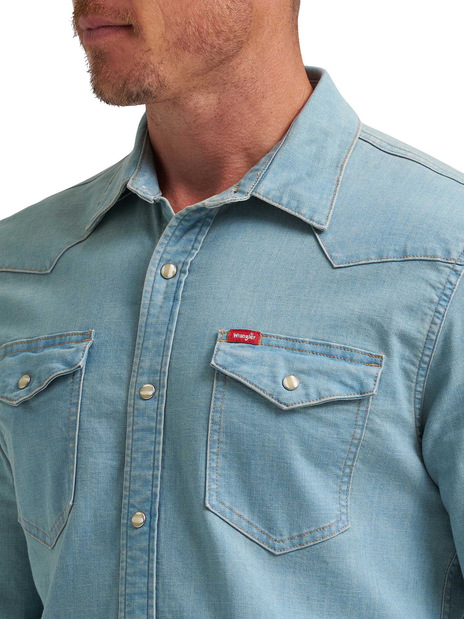 Wrangler® Men's Slim Fit Long Sleeve Woven Twill Shirt with Sunglasses Cleaner, Sizes S-5XL