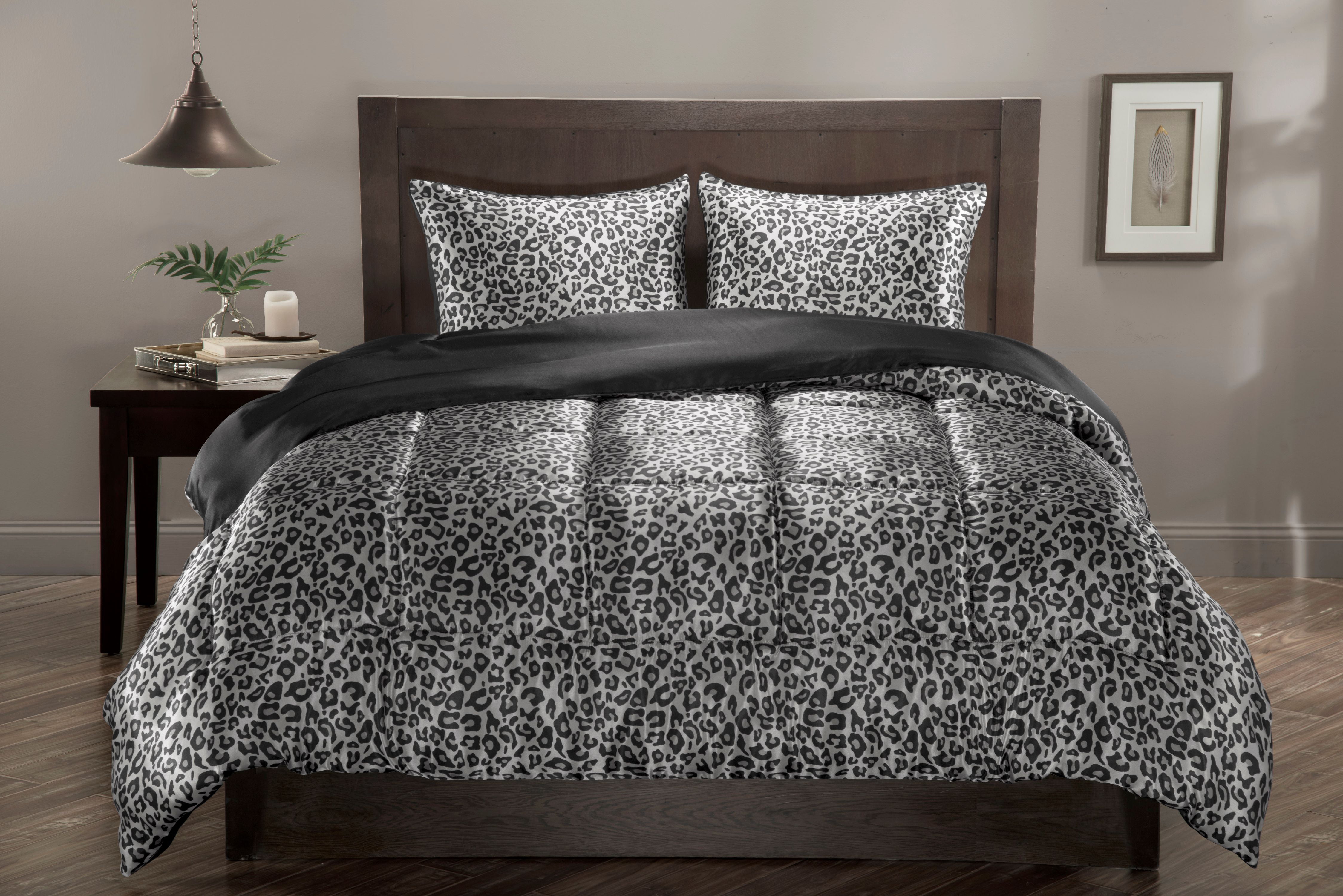 Luxury Satin Reversible 3pc Comforter, Snow Leopard Duvet Cover Queen