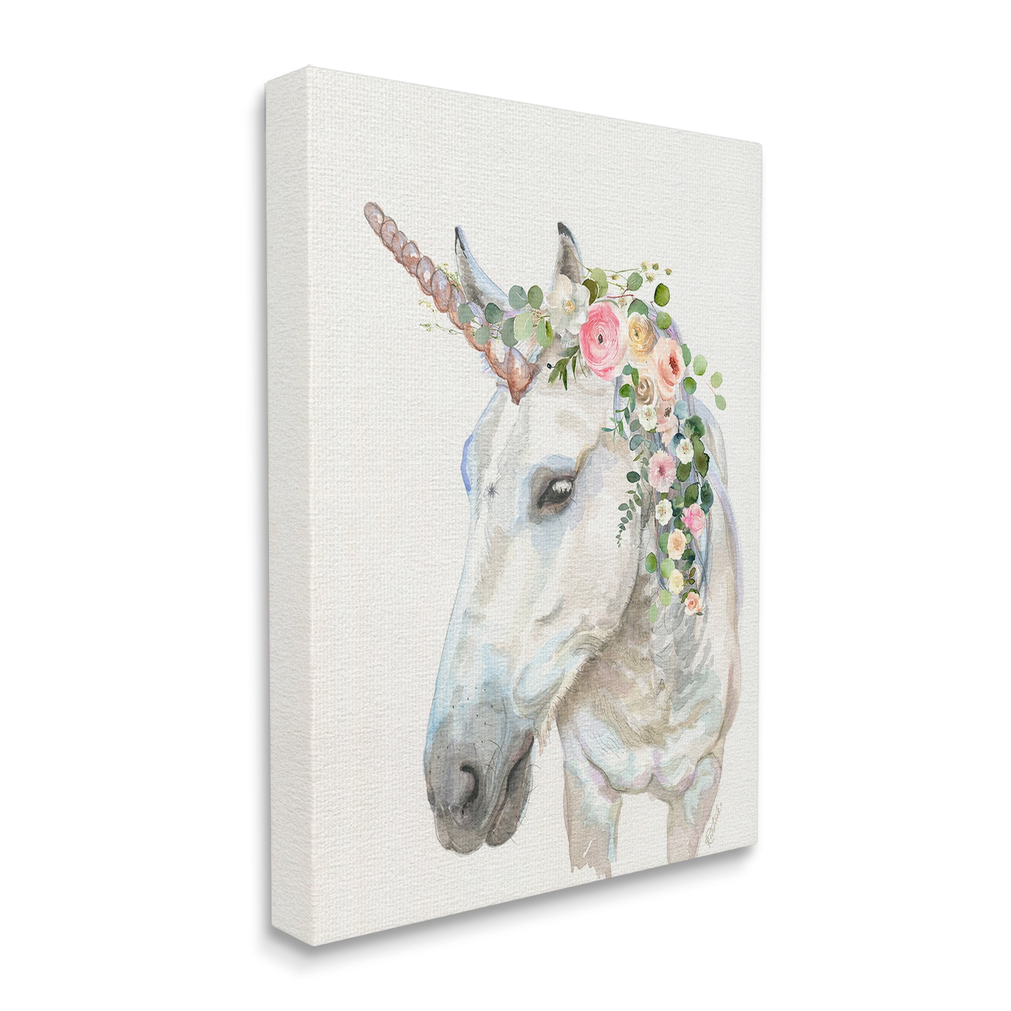 Stupell Industries Unicorn & Flower Garland Fairy Tales & Fantasy Painting Gallery Wrapped Canvas Art Print Wall Art, 36 x 48