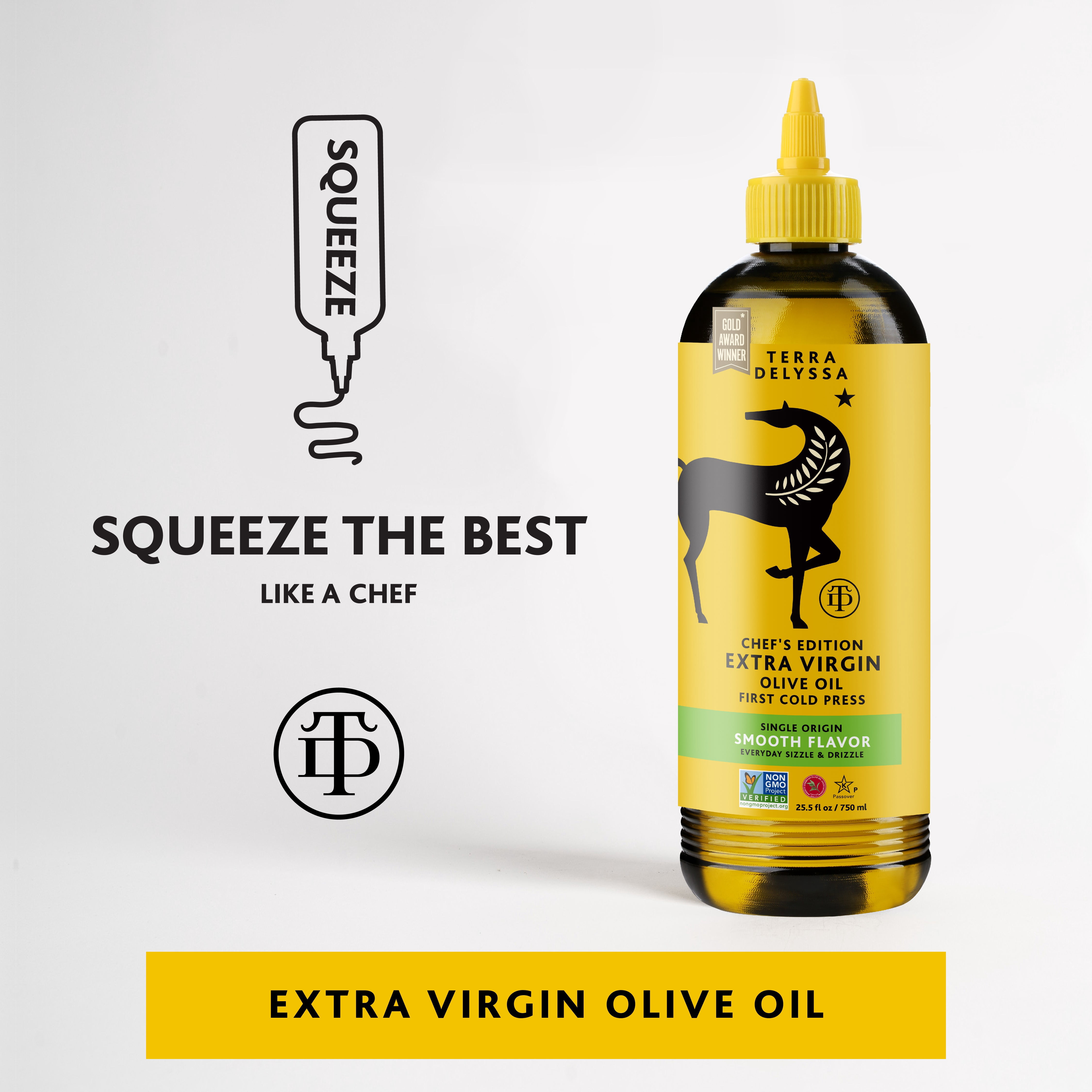 Terra Delyssa Single Origin Extra Virgin Olive Oil Squeezable Bottle First Cold Press Award Winning Smooth Flavor 25.5 fl oz
