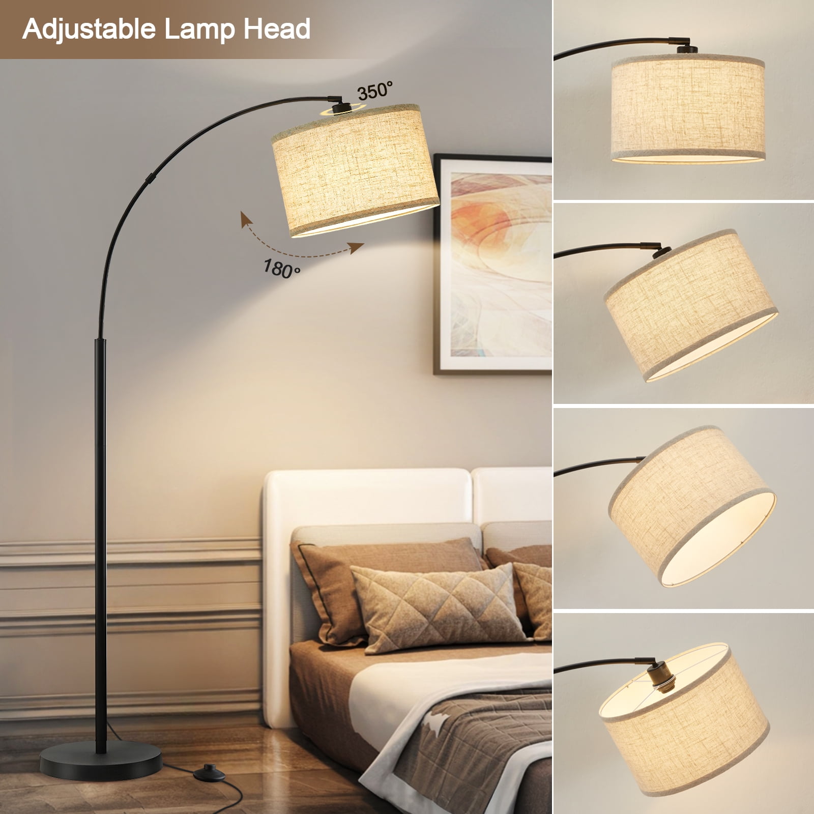 NATYSWAN 71" Arc Floor Lamp with Adjustable Head, Foot Switch & 3 Color Temperatures, Standing Reading Light for Living Room Bedroom Office
