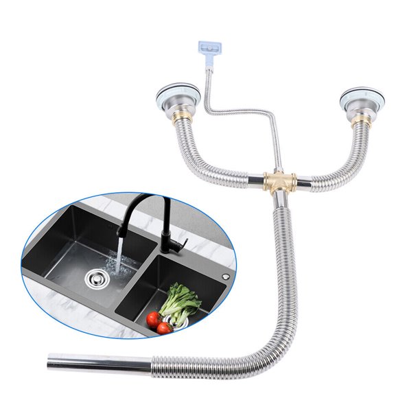 Water Drain Sink Hose Pipe Flexible Home Kitchen Double Bowl Basin