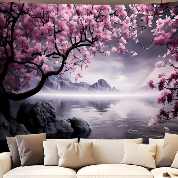Tapiz para colgar en la pared, flor de cerezo japonés, 150 cm x 130 cm