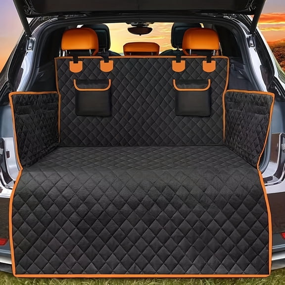 Waterproof Scratch-Resistant Dog Car Seat Cover with Side Flaps & Bumper Protection - Durable Polyester Back Seat Cover for SUVs, Diamond Pattern Design, Easy-Clean Pet Car Accessories