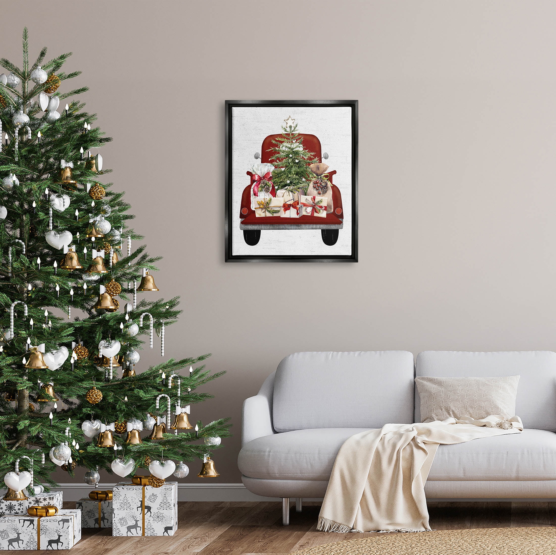 Stupell Industries Country Truck Christmas Gifts Graphic Art Jet Black Floating Framed Canvas Print Wall Art, Design by Lettered and Lined