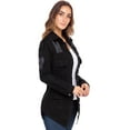 thumbnail image 2 of Notus Women's Casual Slim Distressed Long Sleeve Denim Lapel Jacket Windbreaker Outercoat Black S, 2 of 7
