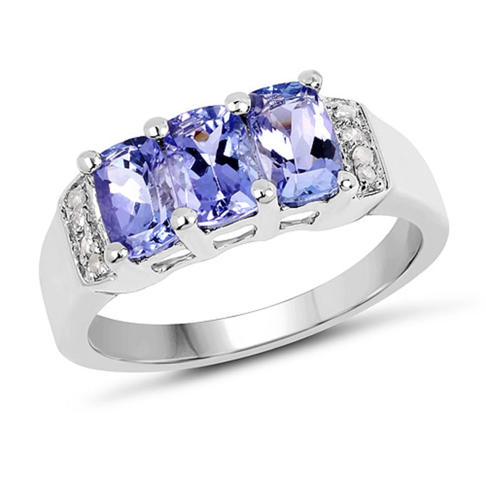 Genuine Cushion Tanzanite and Diamond Ring in Sterling Silver Size 5.00 by Bonyak Jewelry