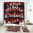 thumbnail image 5 of 4 Piece Shower Curtain Sets, Christmas Plaid Red Puzzles Retro with Non-Slip Rugs, Toilet Lid Cover and Bath Mat, for Bathroom Decor Set, 72" x 72", 5 of 11