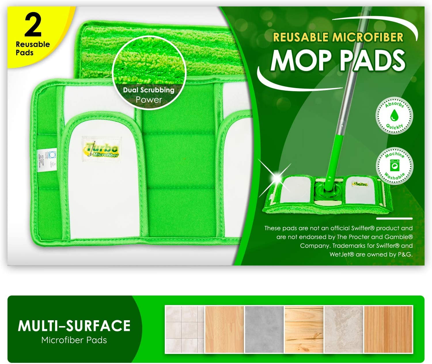2 Pcs Reusable Microfiber-Mop Pads For Swiffer Wet Jet Pads Sweeping Washable