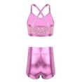 thumbnail image 2 of iiniim Kids Girls Shiny Metallic 2 Piece Dance Sports Gym Outfit Crop Top with Shorts Gymnastics Swimwear Activewear, 2 of 7