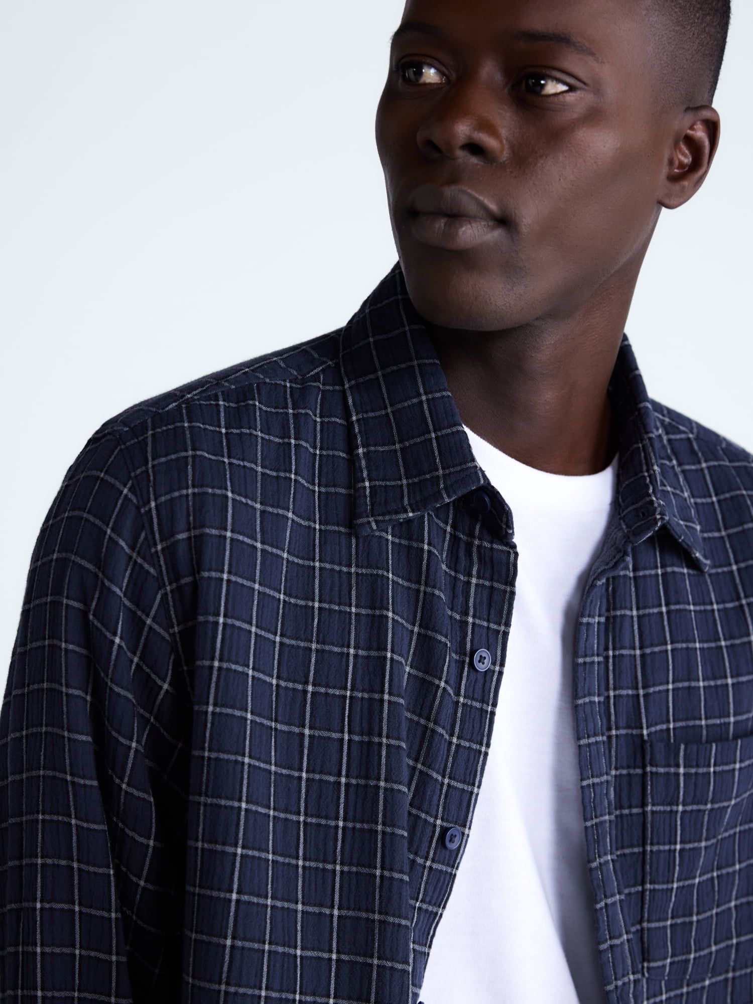 Free Assembly Men's Button Front Gauze Shirt with Long Sleeves, Sizes XS-3XL