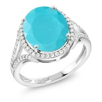 Gem Stone King 3.82 Ct Oval Green Turquoise 925 Sterling Silver Ring