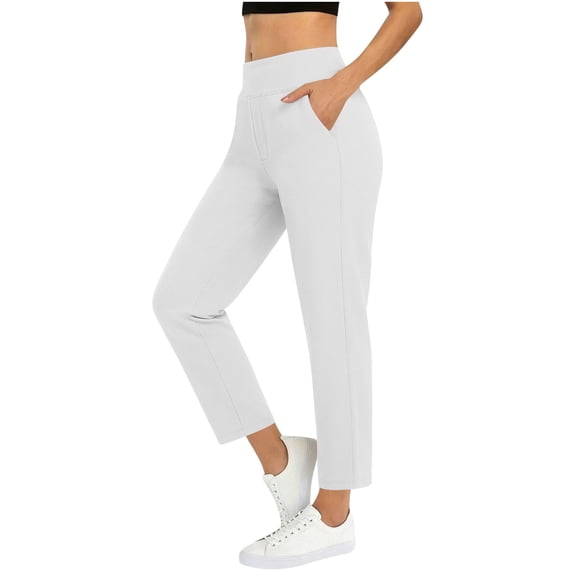 Fmbrln Womens Yoga Gym Cropped Pants Casual Stretchy Comfy Work Pants Outdoor Athletic Pants Travel Trousers with Pockets