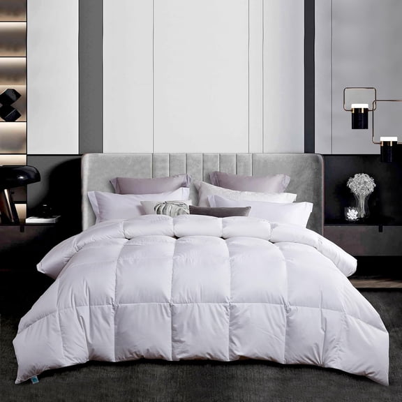 Martha Stewart White Down Feather Comforter Queen Size - 600 Fill Power 100% Cotton Down Duvet Insert, Made in USA, All Season Medium Warmth Comforter with Corner Loops - 90" x 90"
