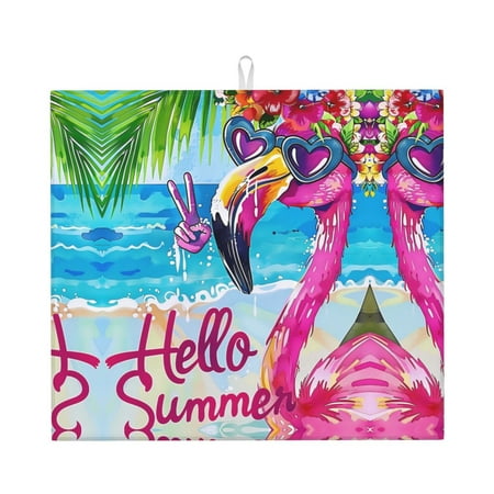 

Dish Drying Mats for Kitchen Counter - Tropical Flamingo Summer 16x18In Anti-Slip Absorbent Microfiber Drying Mat for Kitchen Counter Mat Dish Rack Mat with Hanging Loop