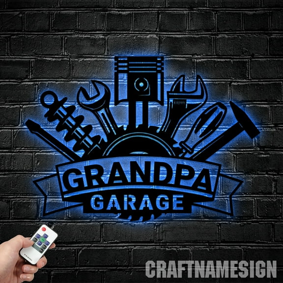 Craftnamesign Custom Grandpa Garage Metal Wall Art, Personalized Father Family Name Sign
