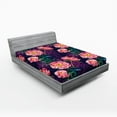 thumbnail image 2 of Ambesonne Floral Fitted Sheet, Sketch Abstract Peonies Art, Queen Size, Navy Blue and Dark Pink, 2 of 5