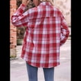 thumbnail image 4 of Camisa de Franela A Cuadros con Botones para Mujer, Chaqueta de Larga y Corta, Talla Grande. Rojo XL, 4 of 10