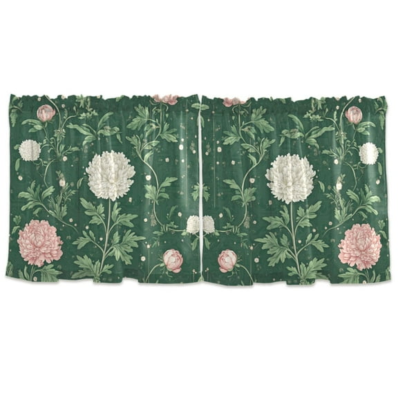 Green Botanical Print Tier Curtains for Kitchen 57x24 Inch Semi Sheer Light Filtering Half Window Curtains 2 Panels