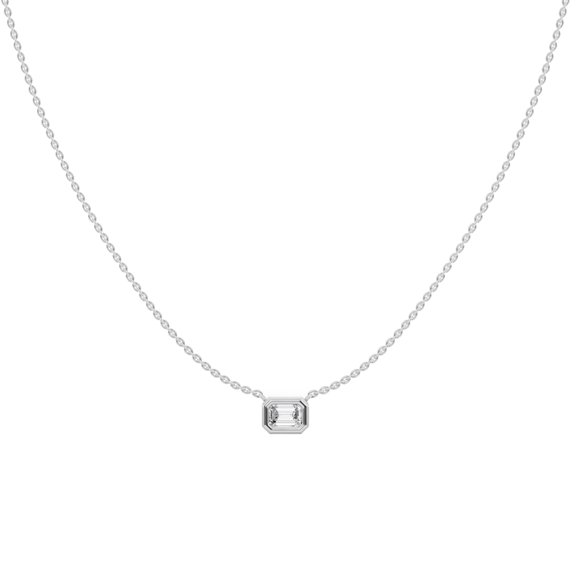 Unique Moments 0.25 ct Lab Grown Diamond Emerald Pendant Necklace for Women 10K White Gold