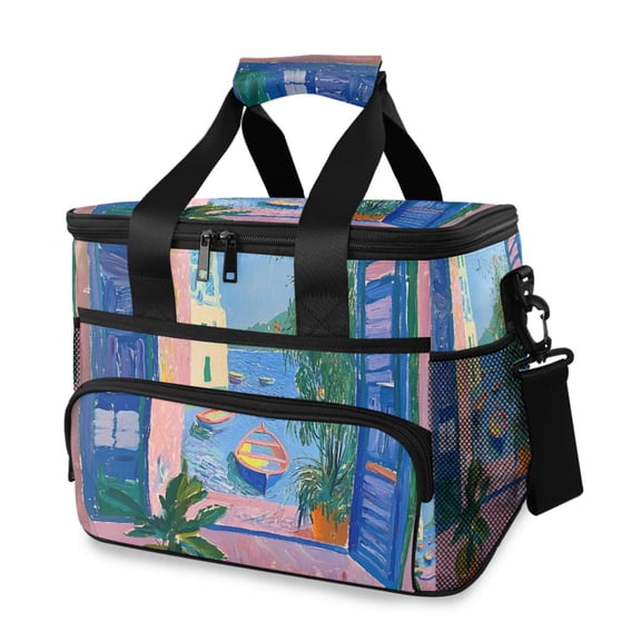 FORMRS Insulated Cooler Bag 24 Cans Capacity Soft Leakproof Lunch Box with Side Pockets, Purple Window