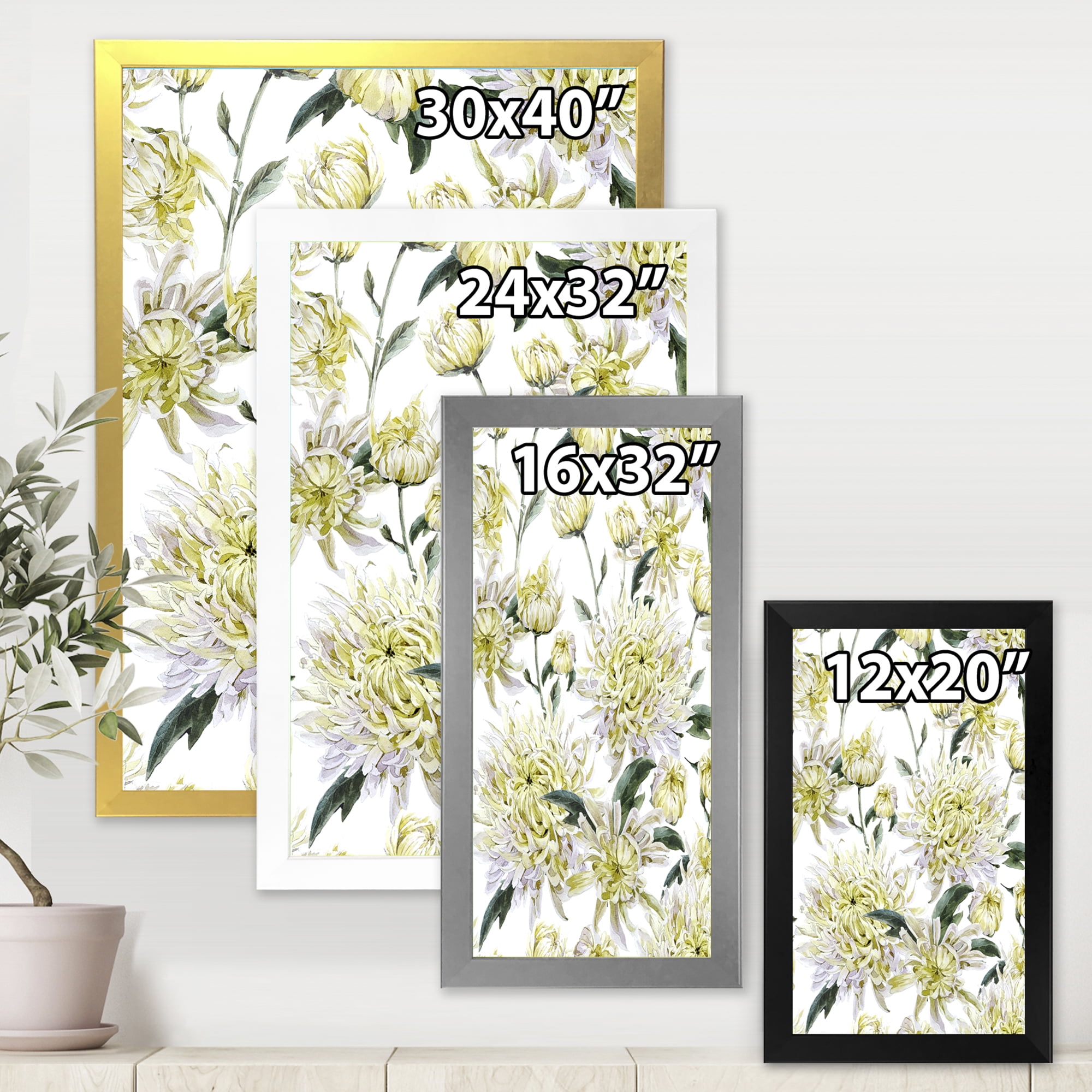Designart 'Ancient Yellow Chrysanthemus I' Traditional Framed Art Print