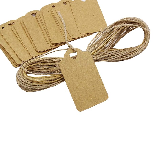 100 PCS Heart Punched Rectangular Hang Tags Wedding Favor Kraft Paper Gift Tags with Free Natural Jute Twine