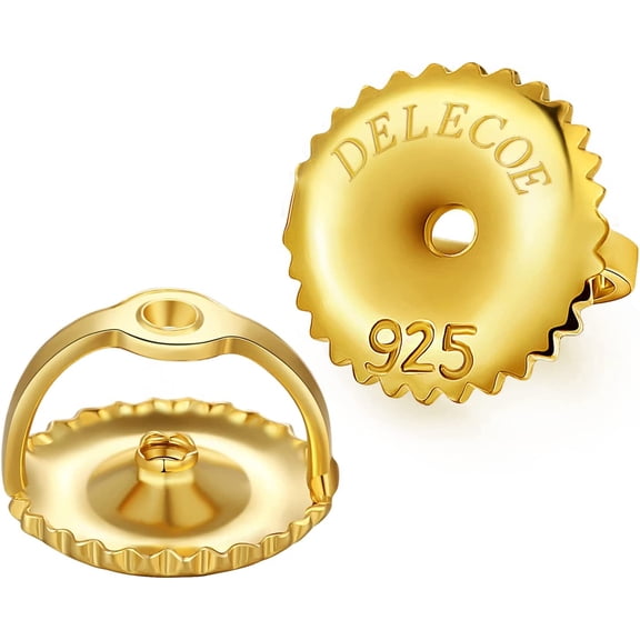 925 Stering Silver Screw Earring Backs Replacements for Threaded Post (0.032''), 4 Pairs Hypoallergenic 18K Gold Plated Screw on Earring Backs for Diamond Earring Studs 6mm