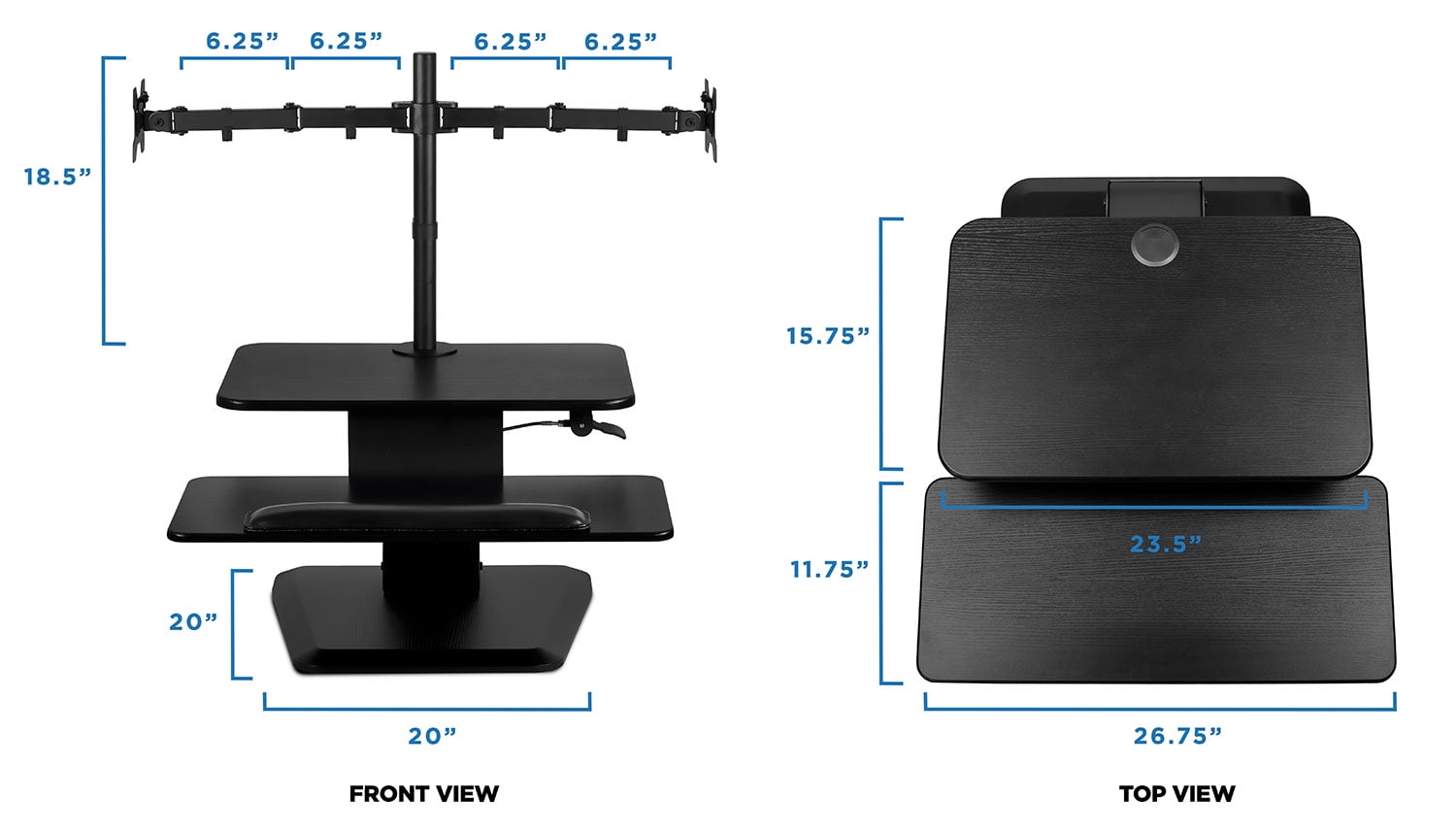 Mount-It! Sit Stand Standing Desk Converter with Dual Monitor Mount Combo Black