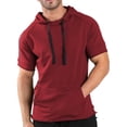 thumbnail image 2 of Men's Loose Pocket Casual Sports Hooded Short-Sleeve T-Shirt Comfortable Soft Fabric Spring & Summer Daily Wear Active Tops,Wine,XXL, 2 of 4