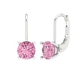thumbnail image 2 of 1.5 Ct Round Cut Drop Dangle Pink Crystal 18K White Solid Gold Everyday Dainty Earrings Lever Back, 2 of 7