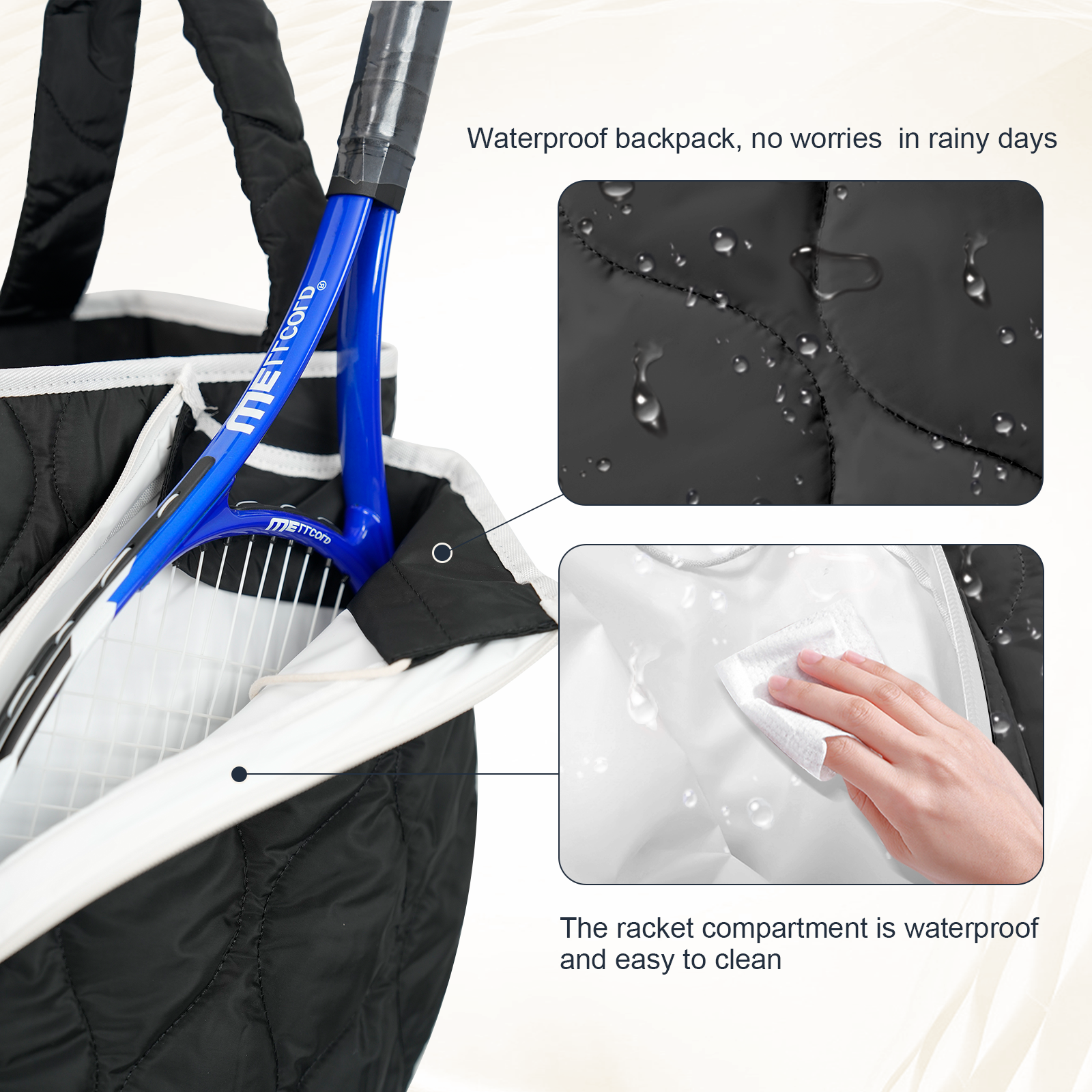 CCGTIOR 2-in-1 Tennis Tote Bag & Tennis Racket Backpack – Extra-Large Quilted Pickleball Racquet Bags, Water-Resistant & Lightweight for Men & Women (Black)