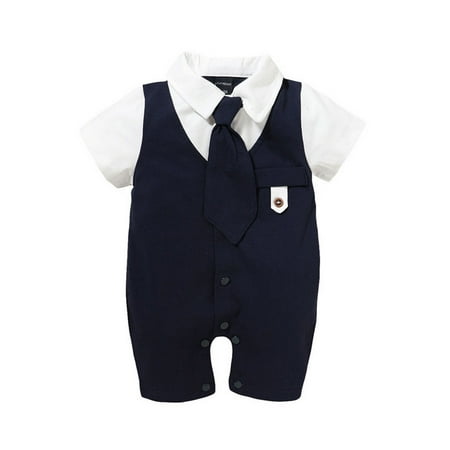 

Frobukio Newborn Baby Boys Jumpsuit Kids Gentleman Casual Patchwork Bodysuit
