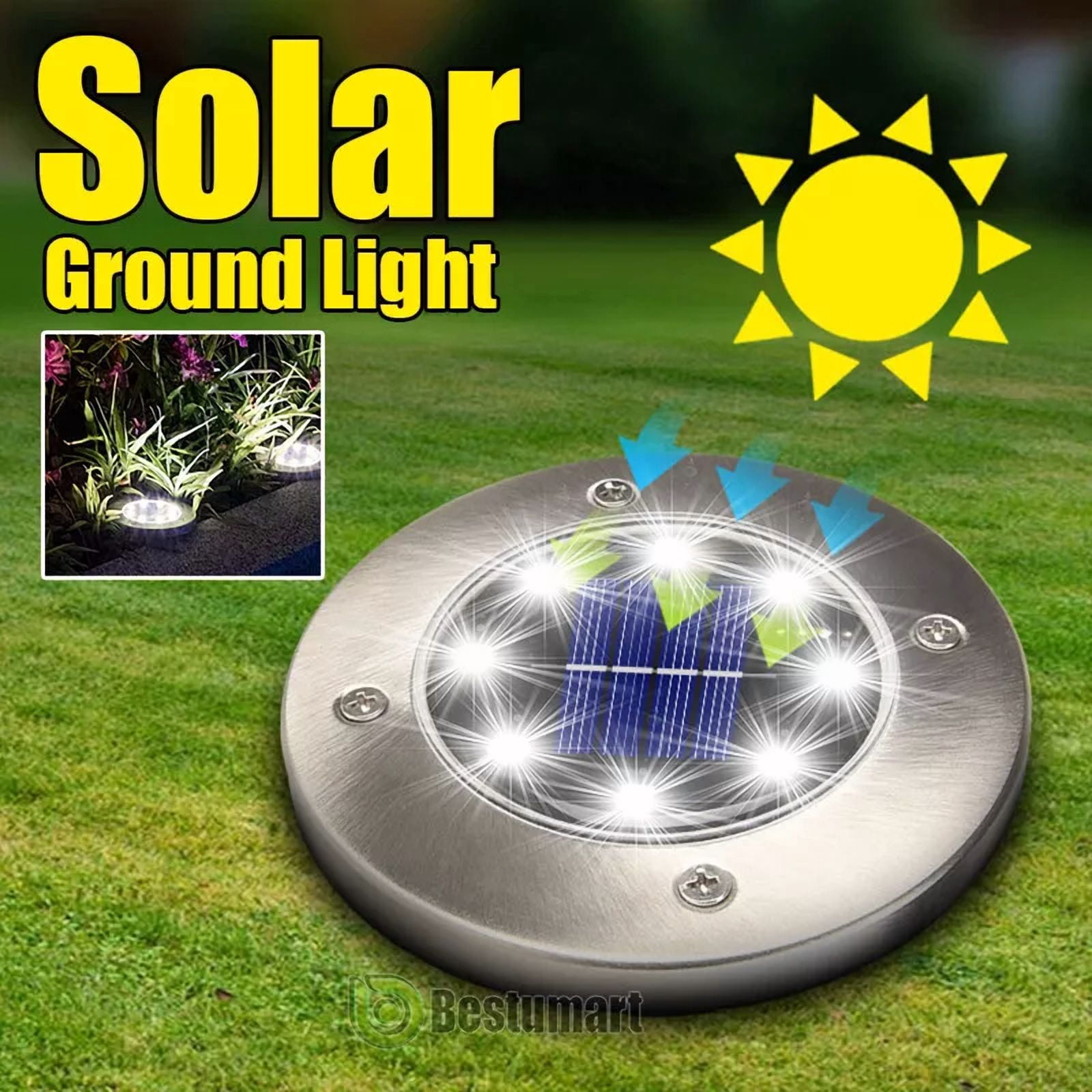 PURELY- 8Leds Solar In Ground Lights Outdoor Garden In Grond Light Waterproof Pure White