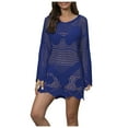 thumbnail image 2 of Xysaqa Women Bathing Suit Cover Ups, Women Beach Crochet Coverup Bikini Swimwear Hollow Out Swimsuit Long Sleeve Short Dresses, 2 of 6