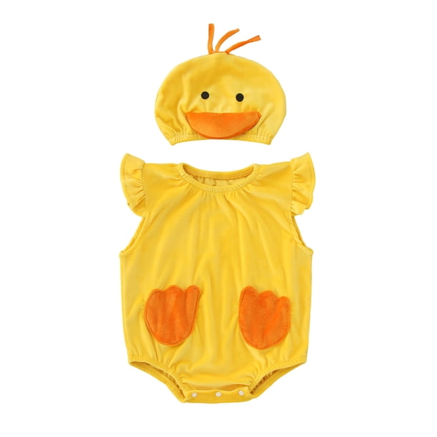 Gibobby Mameluco para niño Vestido de fiesta para niños y niñas, de Cosplay con de pato, mono con sombrero, sesión de fotos para recién nacidos, disfraz de otoño(Amarillo, 12-18 Meses)