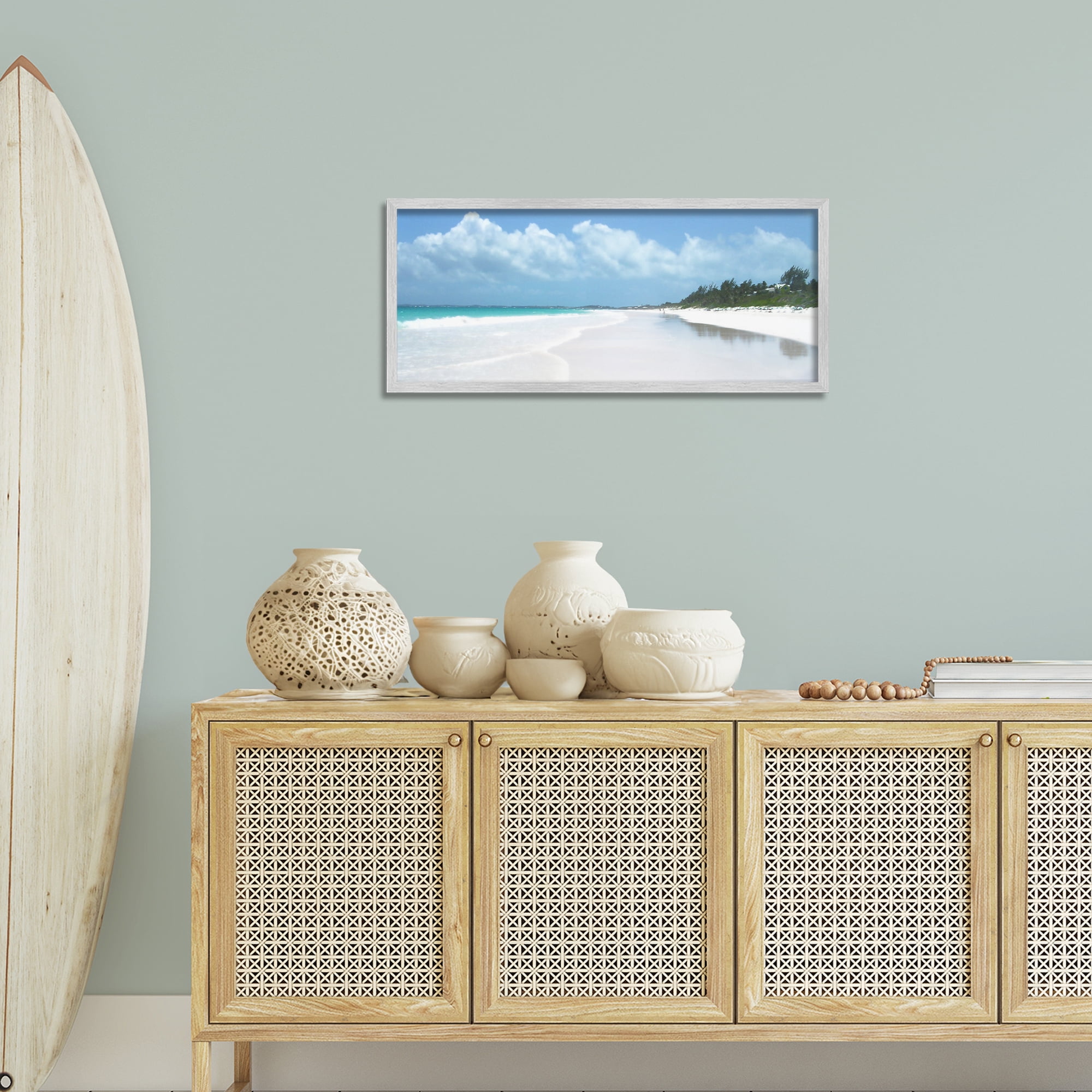 Stupell Industries Pink Sands Shore Landscape Photography Gray Framed Art Print Wall Art, 30 x 13